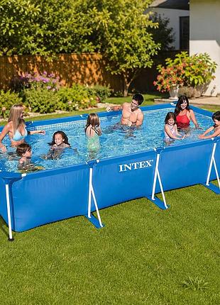 Каркасний прямокутний басейн intex 28273 450 х 220 х 84 см metal frame синій
