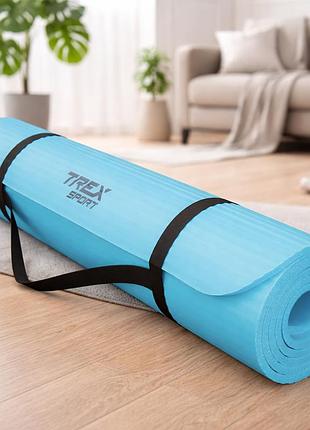Коврик для фитнеса и йоги trex sport tx-019ngm 190×80×1 см nbr толстый нескользящий мат с ремешком водонепроницаемый голубой