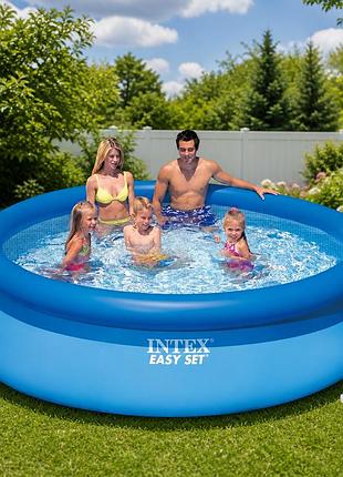 Надувной бассейн intex 28122 305×76 см 3853 л с насосом 1250 л/час круглый семейный easy set синий