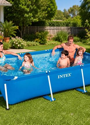 Каркасний прямокутний басейн intex 28271-3 260×160×65 см з насосом 2 006 л/ч тентом та підстилкою