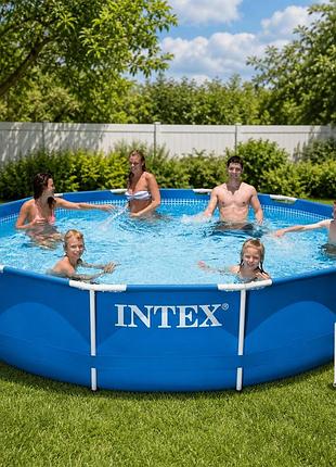 Каркасный круглый бассейн intex 28212 metal frame 366 x 76 см с фильтр-насосом 2006 л/ч