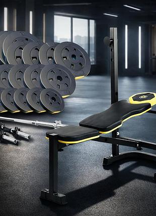 Силовий набір besport powerpro 89кг з прямим грифом та лавою wb-003 для жиму тяг і базових вправ вдома