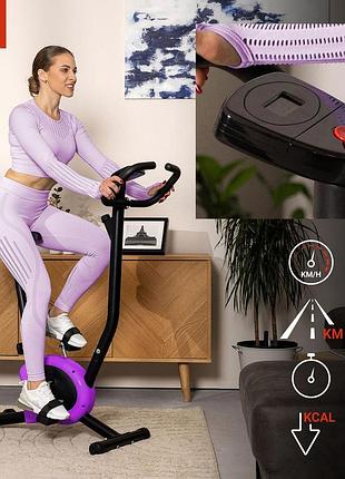 Велотренажер механический hop-sport фиолетовый hs-010h с компьютером и дисплеем регулировка сиденья до 120 кг