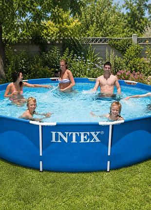 Каркасний круглий басейн intex 28210 366 x 76 см metal frame просторий сімейний басейн