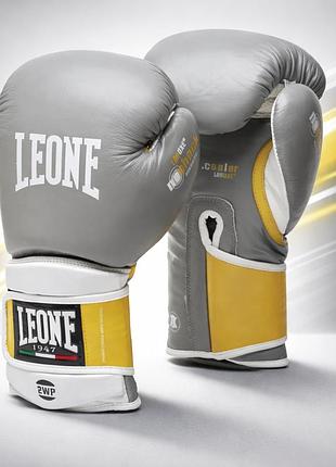 Боксерские перчатки leone tecnico grey 10 ун. из натуральной кожи пено-гелевое наполнение вентиляция air cooler манжет velcro