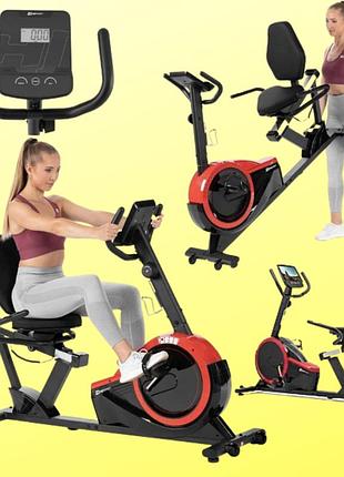 Горизонтальний велотренажер магнітний hop-sport hs-060l pulse червоний 2020 15 кг маховик 8 рівнів навантаження