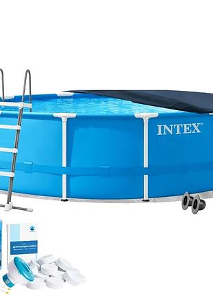 Каркасный бассейн intex 28242-6в1, 457 x 122 см (бассейн, подстилка, лестница, альгеникс, хлор таблетки, тент)