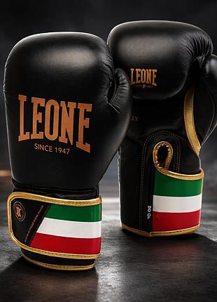 Боксерские перчатки leone italy black 12 ун. из натуральной кожи пено-гелевое наполнение юбилейная серия 70 лет leone