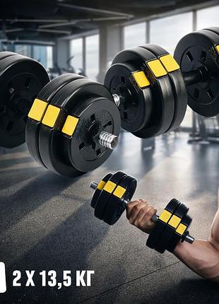 Гантелі розбірні besport powerpro 2×13,5 кг регульовані 31 мм abs диски гриф 30 мм 45 см