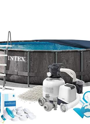 Каркасный бассейн max intex 26744-10в1, 549 x 122 см (бассейн, подстилка, лестница, фильтр 10 500 л/ч, песок, альгеникс, хлор