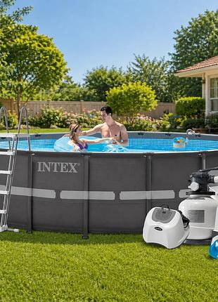 Каркасний круглий басейн intex 26330-16, 549 х 132 см (150 мл/11 г/год, 12 000 л/год, драбина, тент, підстилка, набір для догляду)