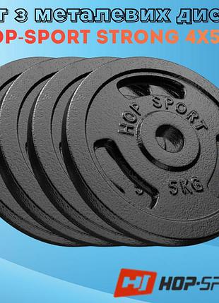 Сет з металевих дисків hop-sport strong 4x5кг для штанги та гантелей чорні отвір 31 мм