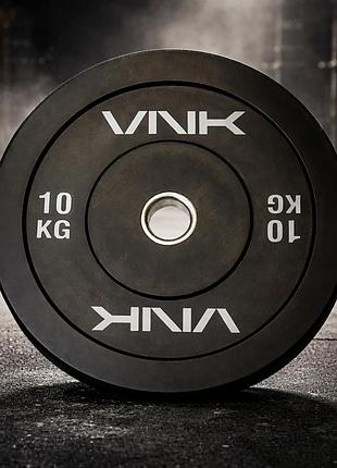 Бамперний диск для кросфіту млинець штанги vnk black 10 кг 1 шт чорний 52 мм гума олімпійський професійний