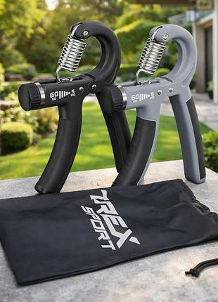 Набор регулируемых эспандеров trex sport tx-002hgb 5-60кг кистевой тренажер для хвата черно-серый