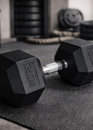 Гантеля гексагонная шестигранная прорезиненная 20 кг trex sport tx-200rd чугунная hex dumbbell для силовых тренировок черная