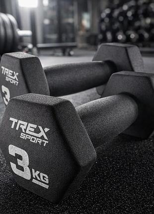 Гантели неопреновые шестигранные trex sport tx-030vd 2x3 кг для дома и фитнеса антискользящие