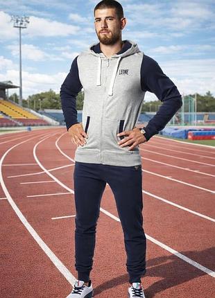 Спортивний костюм leone fleece grey/blue розмір m з бавовни кофта та штани для тренувань і повсякденного носіння