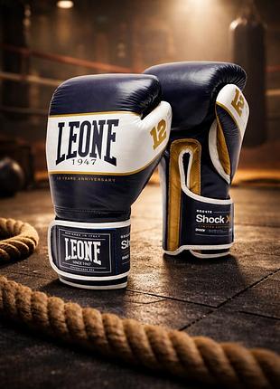 Боксерські рукавички leone shock x blue 16 ун. шкіряні рукавички для боксу та спарингів