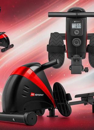 Гребний магнітний тренажер hop-sport hs-030r boost складний з lcd монітором червоний (нагрузка до 120 кг)