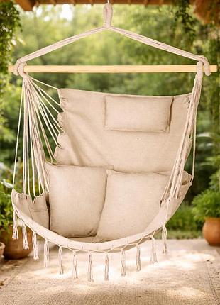 Бразильское кресло-гамак outtec boho xxl 100×130 см с 2-мя подушками нагрузка до 140 кг цвет бежевый