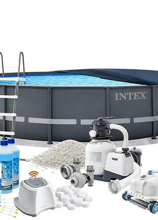 Каркасний басейн maxpro intex 26326-11в1, 488 x 122 см (басейн, підстилка, драбина, фільтр 7 900 л/год, пісок, альгенікс,