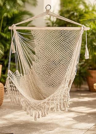 Кресло-гамак outtec boho подвесное boho 95 см с деревянной балкой до 120 кг цвет бежевый