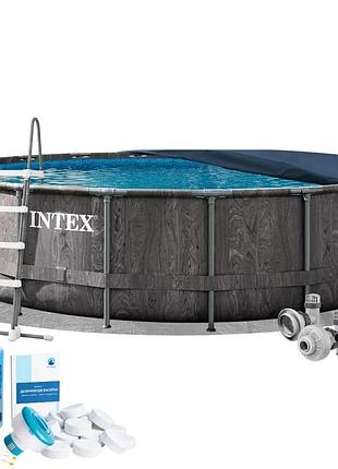 Каркасний басейн intex 26744-6в1, 549 x 122 см (басейн, підстилка, драбина, альгенікс, хлор таблетки, тент)