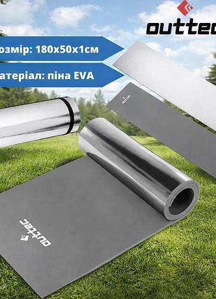 Килимок туристичний фольгований outtec eva 180×50×1 см 340 г антиковзкий зі стяжками колір чорний