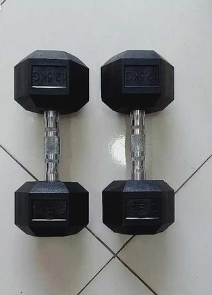 Гантель гексагональная шестигранная vnk pro 25 кг (1 шт) с прямым грифом с высококачественной резины и стали