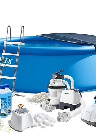 Надувной бассейн maxpro intex 26168-12в1, 457 х 122 см (бассейн, подстилка, насос, лестница, фильтр 5 700 л/ч, песок,