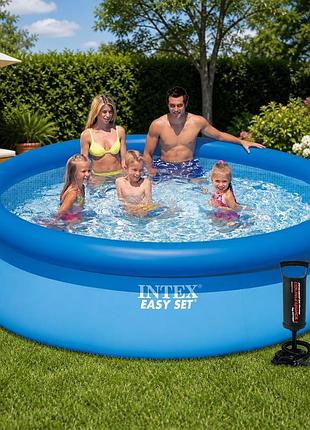 Надувной круглый бассейн intex 28120-4 305×76 см 3853 л (2006 л/час, подстилка, тент, насос) семейный easy set