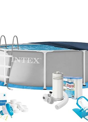 Каркасний басейн maxpro intex 26706-10в1, 305 х 99 см (басейн, підстилка, драбина, фільтр 3 785 л/год, картриджі, альгенікс, хлор