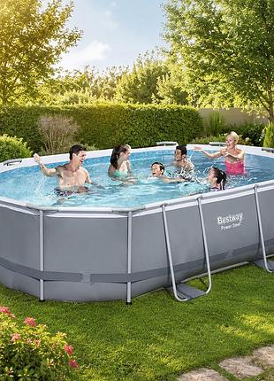 Каркасний басейн bestway 56448-0 488×305×107 см чаша та каркас преміальний овальний басейн power steel для великої родини