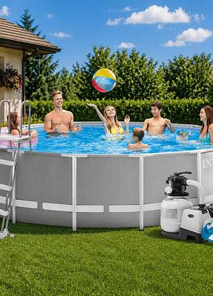Каркасный круглый бассейн intex 26726-7, 457 x 122 см (7 900 л/ч, лестница, тент, подстилка, набор для ухода)