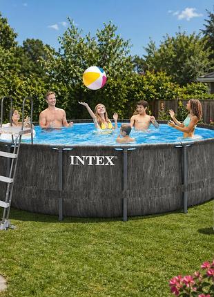 Каркасний басейн intex 26742, 457 x 122 см комплект з фільтр-насосом (3 785 л/год, драбина, тент, підстилка)