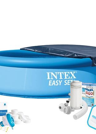 Надувной бассейн max intex 28120-10в1, 305 х 76 см (бассейн, подстилка, насос, фильтр 2 006 л/ч, картриджи, альгеникс, хлор