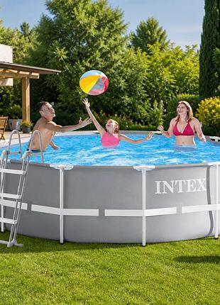 Каркасний басейн intex 26716 366×99 см 8592 л з насосом 2006 л/год і драбиною круглий prism frame