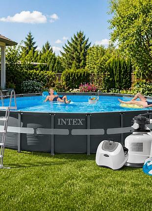 Каркасний басейн intex 26340-16, 732 x 132 см (150 мл/год /11 г/год, 12 000 л/год, драбина, тент, підстилка, набір для догляду)