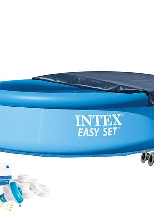 Надувной бассейн intex 28120-6в1, 305 х 76 см (бассейн, подстилка, насос, альгеникс, хлор таблетки, тент)