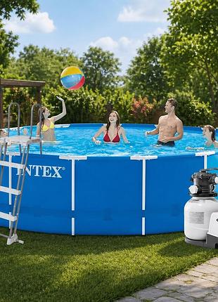 Каркасный круглий бассейн intex 28242-6, 457 x 122 см (7 900 л/ч, лестница, тент, подстилка)