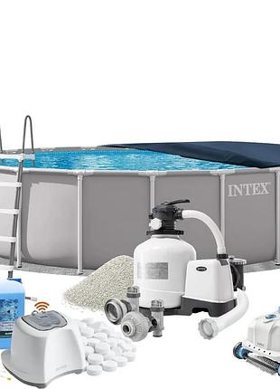 Каркасний басейн maxpro intex 26756-11в1, 610 х 132 см (басейн, підстилка, драбина, фільтр 10 500 л/год, пісок, альгенікс,
