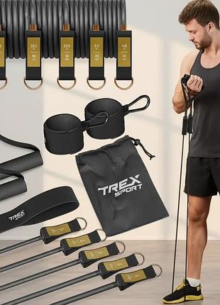 Набір резинок з еспандерами trex sport tx-050ts 5в1 4,6-22,8кг з ручками манжетами та дверним кріпленням чорний