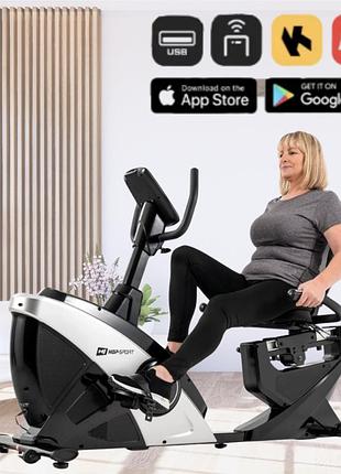 Горизонтальний велотренажер електромагнітний hop-sport hs-070l helix сріблястий iconsole+ 18.5 кг маховик 32 рівні навантаження