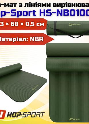 Килимок для йоги та фітнесу hop-sport hs-nb010gm nbr 190×60×1 см темний хакі товстий антиковзкий каучуковий мат з ремінцем