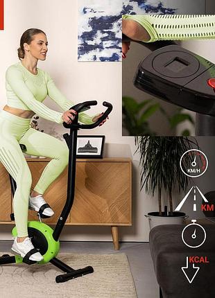 Велотренажер механический hop-sport зеленый hs-010h легкий и компактный 6 уровней сиденья до 120 кг счетчик ремни на педалях