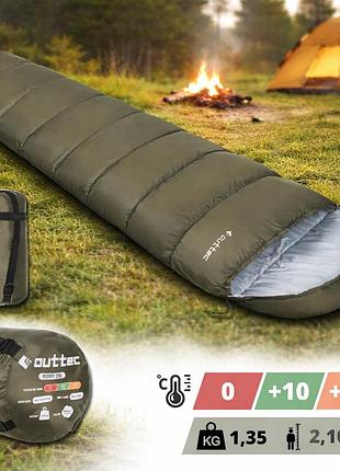 Спальний мішок outtec mummy кокон 0…+15°c 1,35 кг 250 г/м² з капюшоном та компресійним мішком демісезон колір хакі