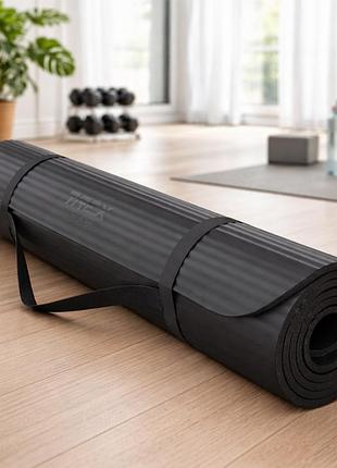 Коврик для фитнеса и йоги trex sport tx-019ngm 190×80×1 см nbr толстый нескользящий водонепроницаемый с ремешком черный