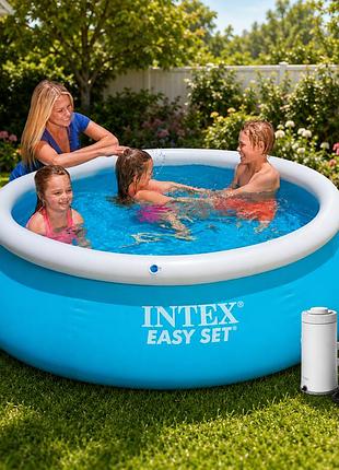 Дитячий надувний басейн intex 28101-3 easy set 183×51 см комплект з фільтр-насосом 2 006 л/ч тентом та підстилкою
