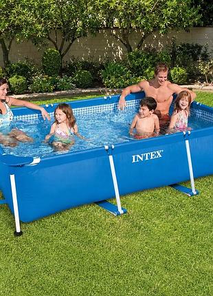 Каркасний прямокутний басейн intex 28272-4 300x200x75 см з картриджним фільтр-насосом 2 006 л/ч тентом та підстилкою