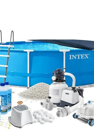 Каркасний басейн maxpro intex 28242-11в1, 457 x 122 см (басейн, підстилка, драбина, фільтр 7 900 л/год, пісок, альгенікс,